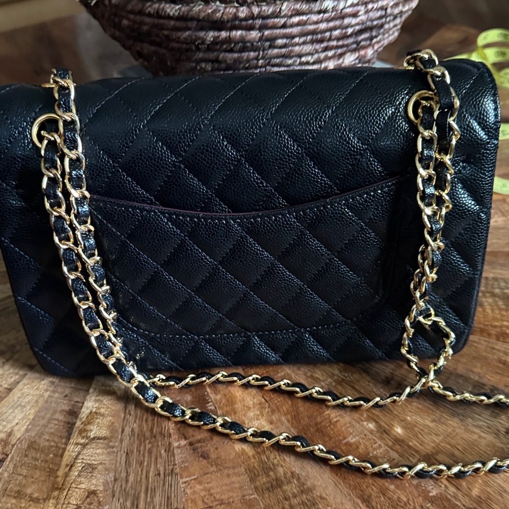 Black Quilted Leather Shoulder Bag with Gold Hardware - Picture 5 of 8
